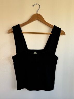 Anthropologie Daily Practice Cotton Textured Square Neck Tank Top In Black
